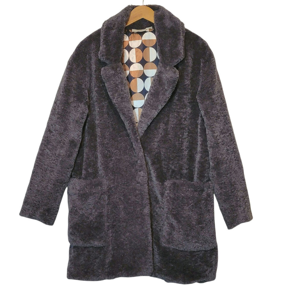 Anthropologie Maeve Faux Fur Teddy Coat Purple Mid Length S Cozy Fall Winter